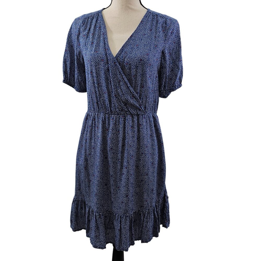 Lucky Brand Mila Women’s Wrap Front Blue Polka Dot Slip Lined Dress – Size Small